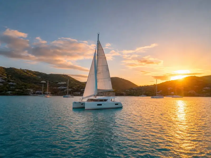 Velero al atardecer frente a la costa de Saint Thomas
